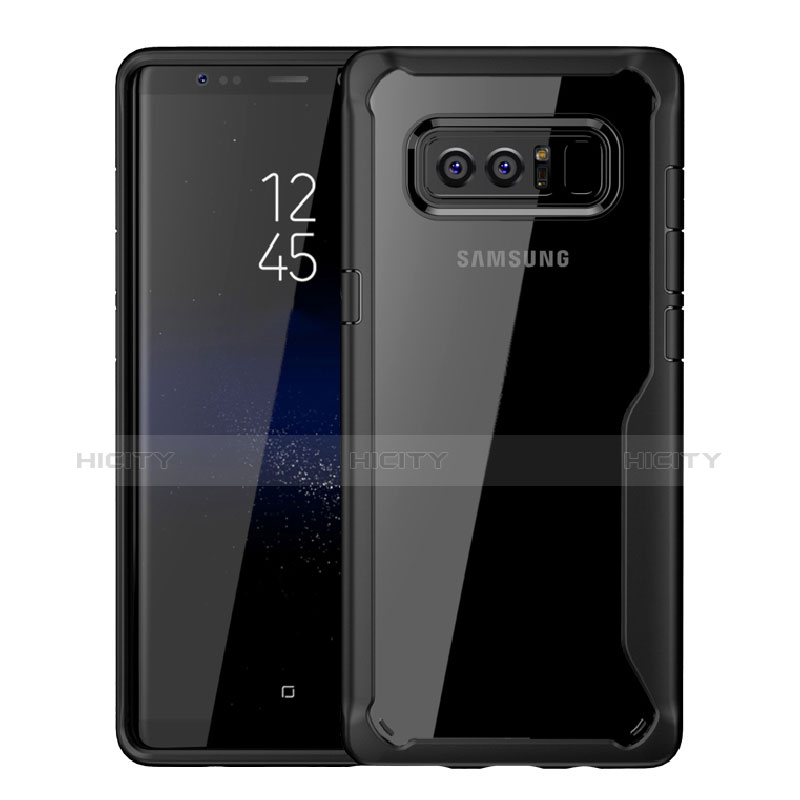 Coque Contour Silicone et Vitre Transparente Miroir Housse Etui pour Samsung Galaxy Note 8 Duos N950F Noir Plus
