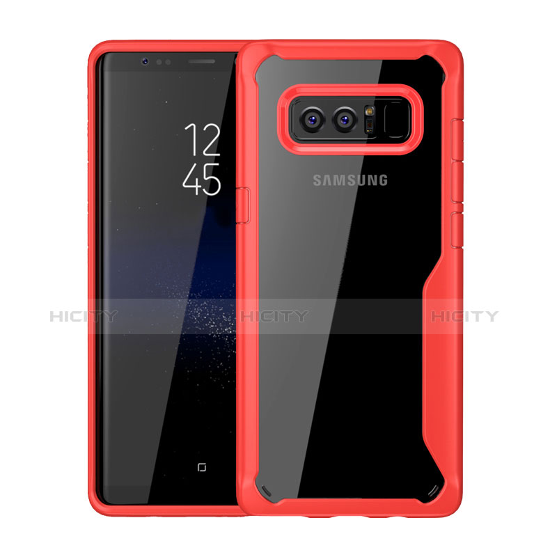 Coque Contour Silicone et Vitre Transparente Miroir Housse Etui pour Samsung Galaxy Note 8 Duos N950F Rouge Plus