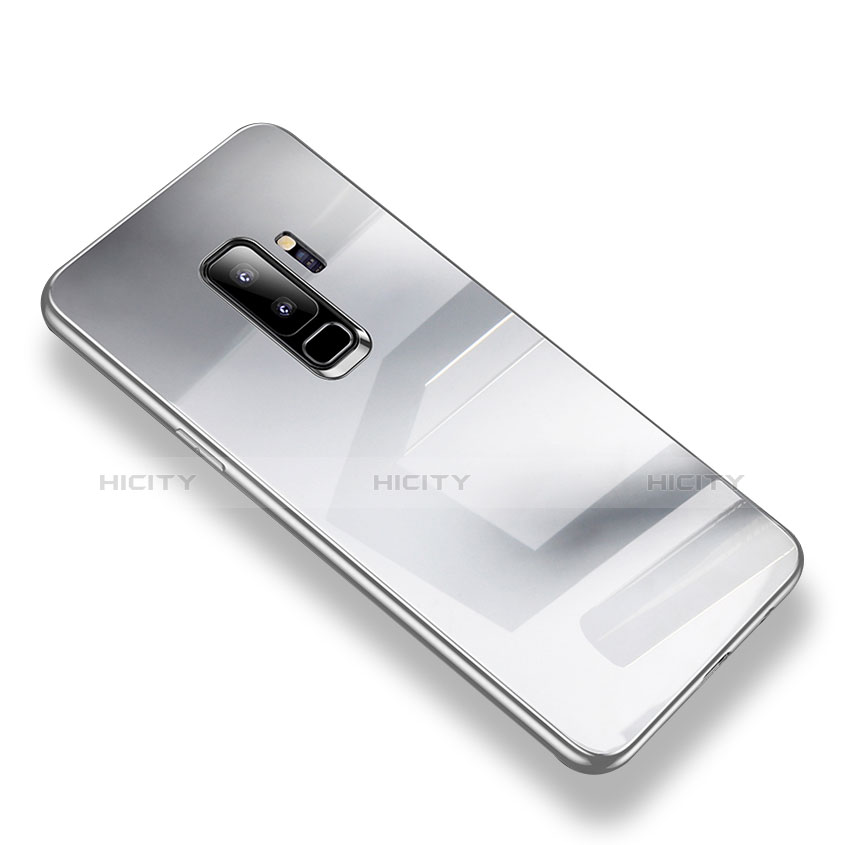 Coque Contour Silicone et Vitre Transparente Miroir Housse Etui S01 pour Samsung Galaxy S9 Plus Argent Plus
