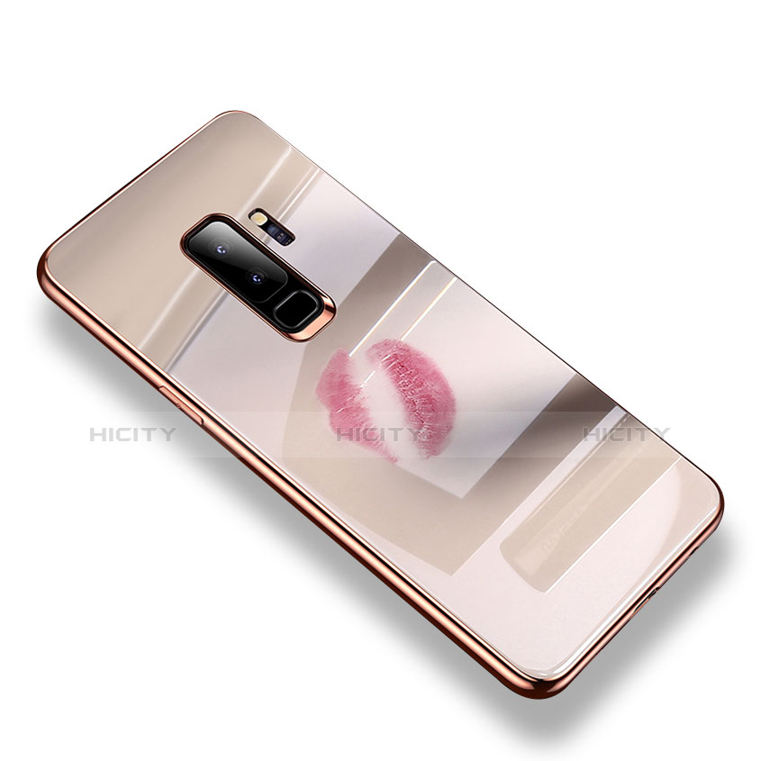 Coque Contour Silicone et Vitre Transparente Miroir Housse Etui S01 pour Samsung Galaxy S9 Plus Or Plus