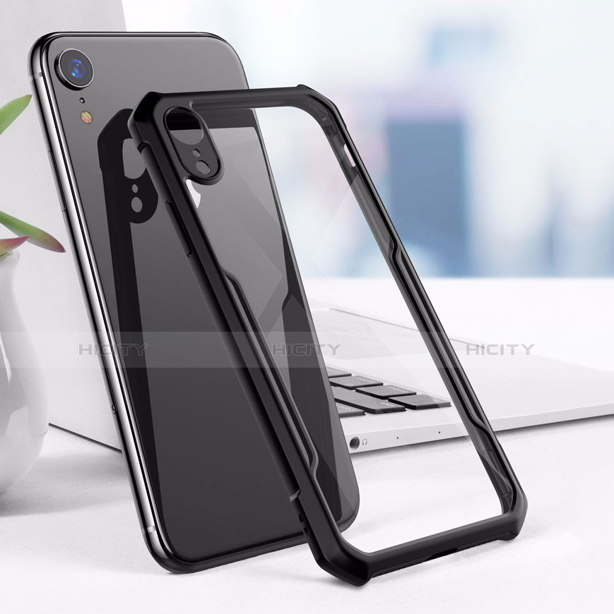 Coque Contour Silicone et Vitre Transparente Miroir pour Apple iPhone XR Noir Plus