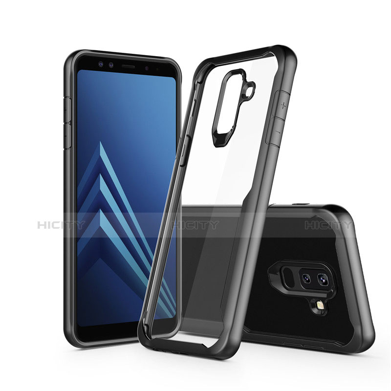 Coque Contour Silicone et Vitre Transparente Miroir pour Samsung Galaxy A6 Plus (2018) Noir Plus