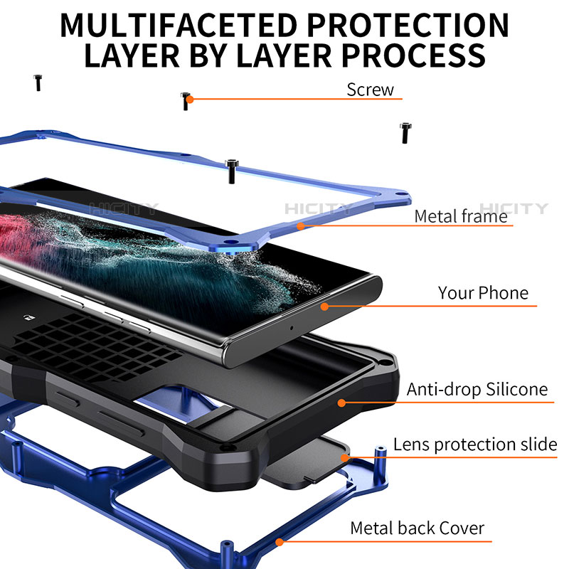 Coque Etanche Contour Silicone et Plastique Housse Etui Waterproof 360 Degres avec Support pour Samsung Galaxy S23 Ultra 5G Plus