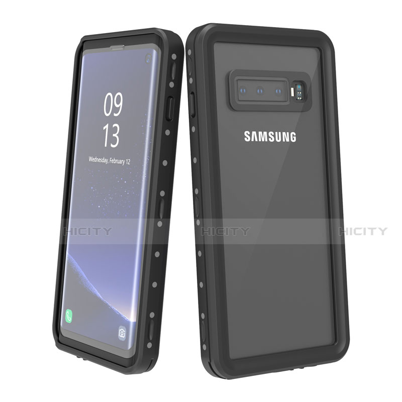 Coque Etanche Contour Silicone et Plastique Housse Etui Waterproof 360 Degres pour Samsung Galaxy S10 Plus Noir Plus