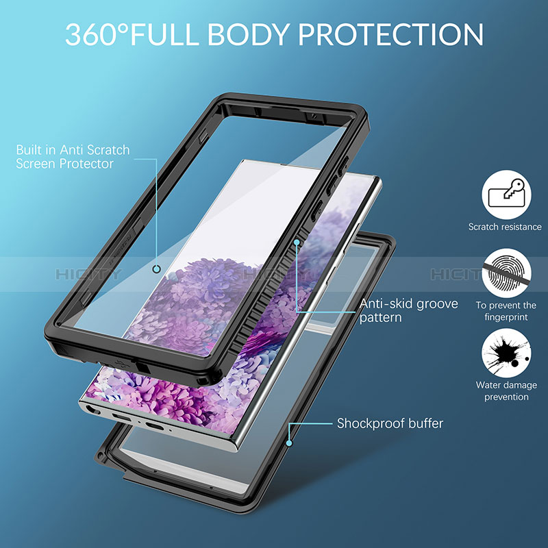 Coque Etanche Contour Silicone et Plastique Housse Etui Waterproof 360 Degres W02 pour Samsung Galaxy S23 Ultra 5G Noir Plus