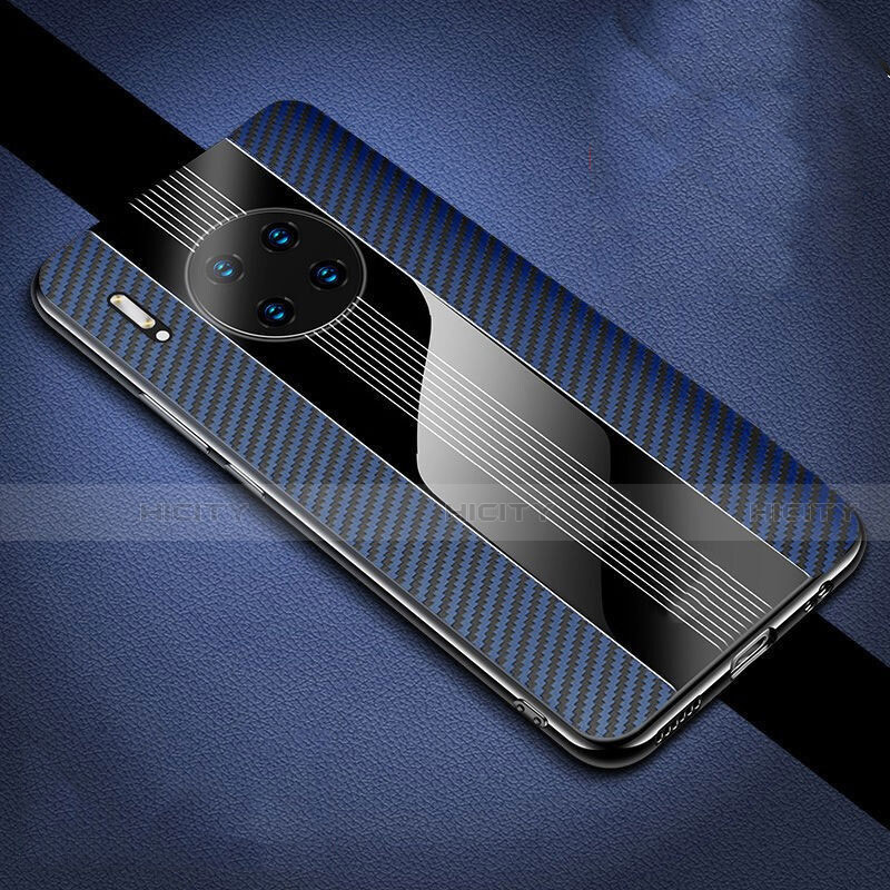Coque Fibre de Carbone Housse Etui Luxe Serge T01 pour Huawei Mate 30E Pro 5G Bleu Plus