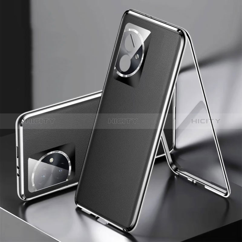 Coque Luxe Aluminum Metal et Cuir Housse Etui 360 Degres P01 pour Huawei Honor 100 5G Noir Plus