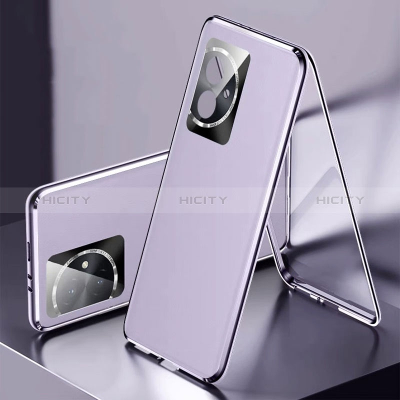 Coque Luxe Aluminum Metal et Cuir Housse Etui 360 Degres P01 pour Huawei Honor 100 5G Violet Plus