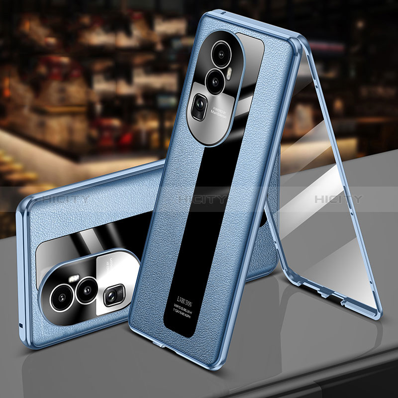 Coque Luxe Aluminum Metal et Cuir Housse Etui 360 Degres P02 pour Oppo Reno10 Pro+ Plus 5G Plus