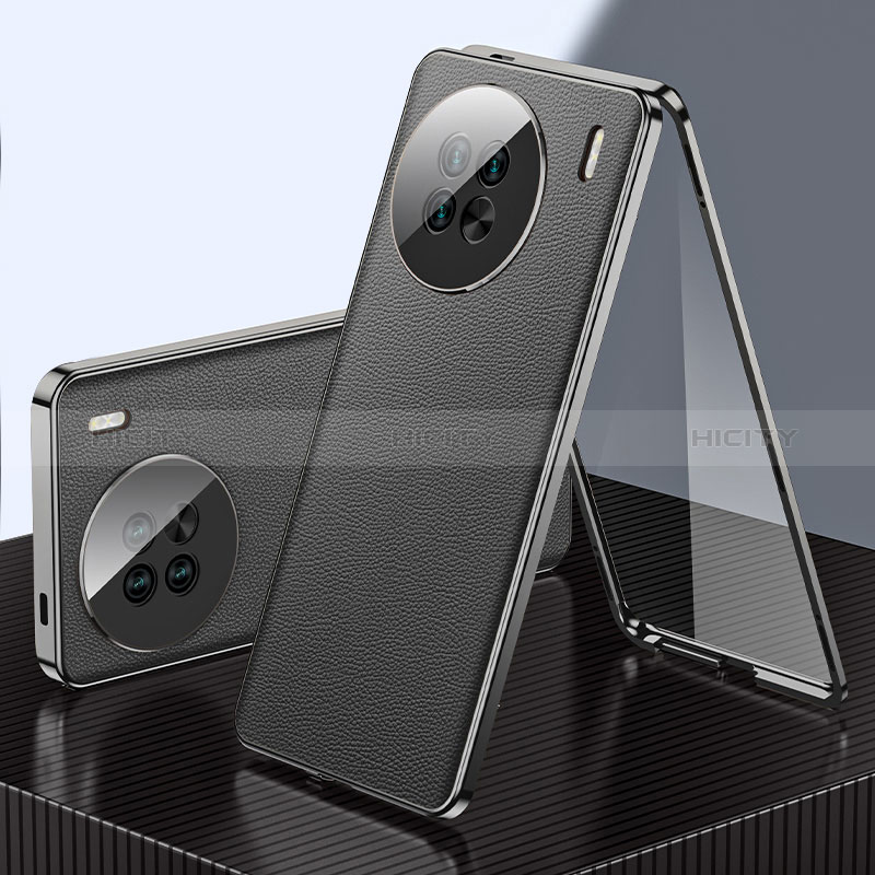 Coque Luxe Aluminum Metal et Cuir Housse Etui 360 Degres pour Vivo X90 Pro+ Plus 5G Plus