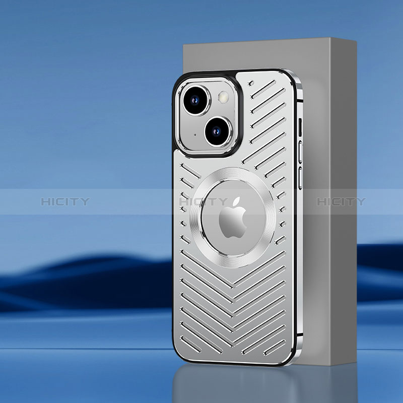 Coque Luxe Aluminum Metal Housse et Bumper Silicone Etui avec Mag-Safe Magnetic Magnetique AC1 pour Apple iPhone 13 Argent Plus