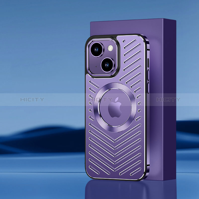 Coque Luxe Aluminum Metal Housse et Bumper Silicone Etui avec Mag-Safe Magnetic Magnetique AC1 pour Apple iPhone 14 Plus Violet Plus