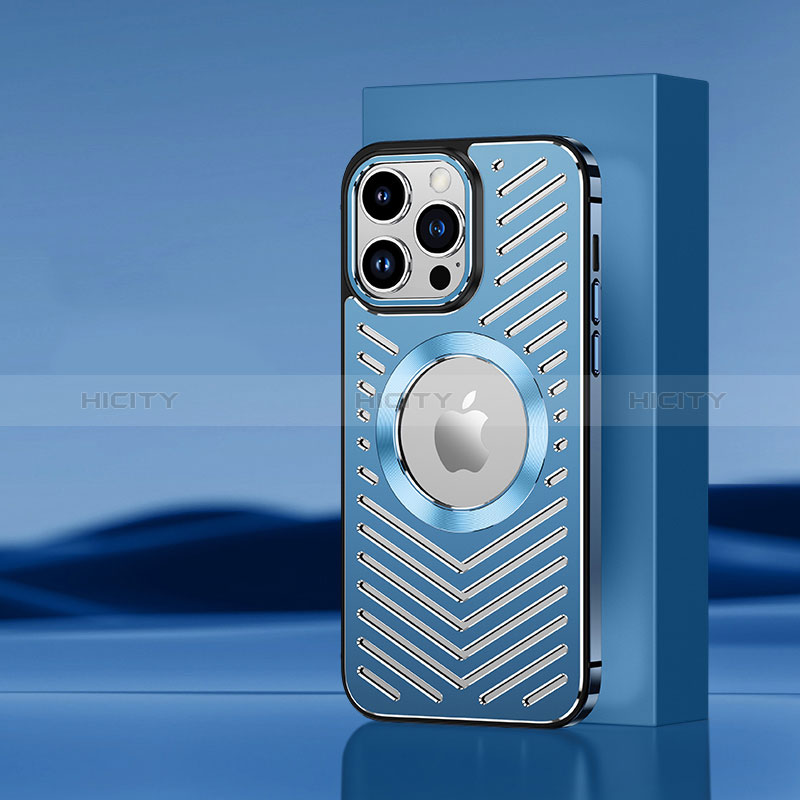 Coque Luxe Aluminum Metal Housse et Bumper Silicone Etui avec Mag-Safe Magnetic Magnetique AC1 pour Apple iPhone 14 Pro Bleu Plus
