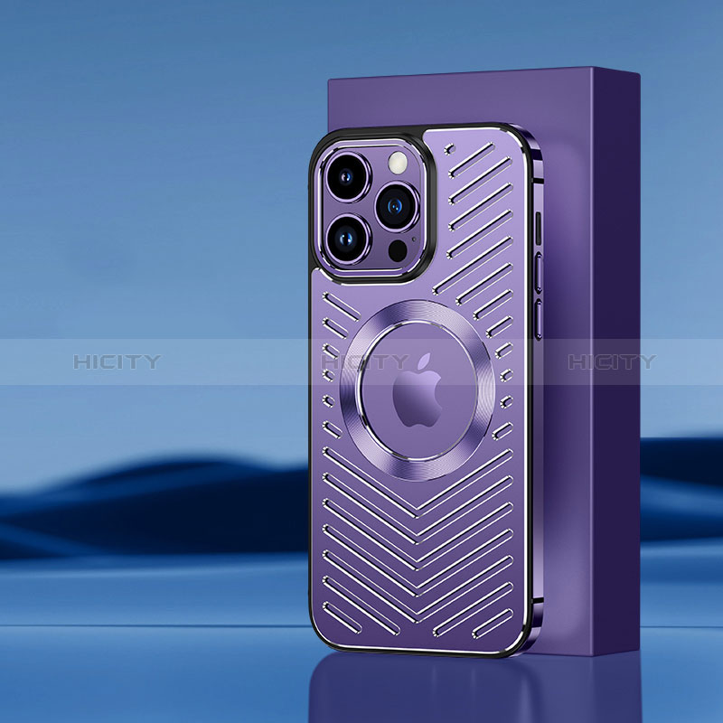 Coque Luxe Aluminum Metal Housse et Bumper Silicone Etui avec Mag-Safe Magnetic Magnetique AC1 pour Apple iPhone 14 Pro Violet Plus