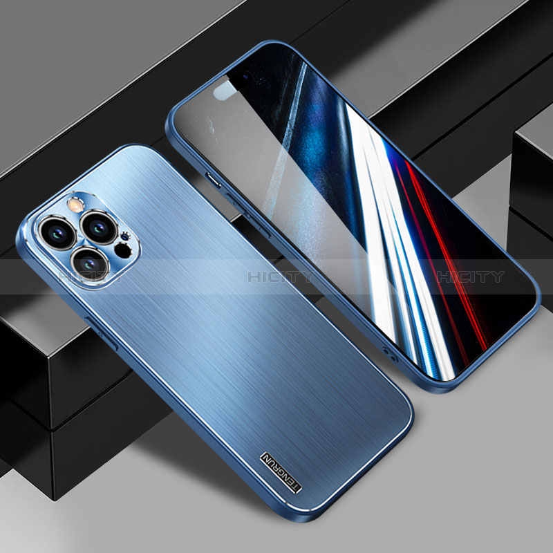 Coque Luxe Aluminum Metal Housse et Bumper Silicone Etui JL1 pour Apple iPhone 15 Pro Bleu Plus