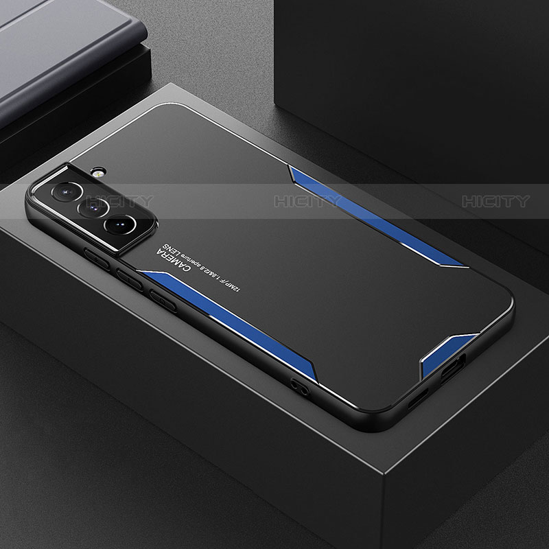 Coque Luxe Aluminum Metal Housse et Bumper Silicone Etui M01 pour Samsung Galaxy S21 FE 5G Bleu Plus