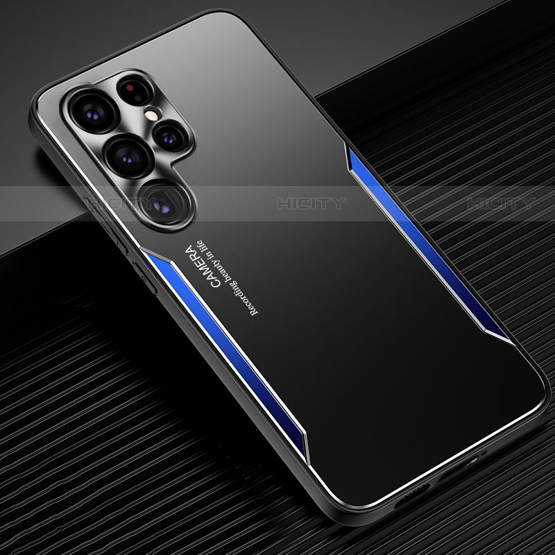Coque Luxe Aluminum Metal Housse et Bumper Silicone Etui M03 pour Samsung Galaxy S22 Ultra 5G Bleu Plus