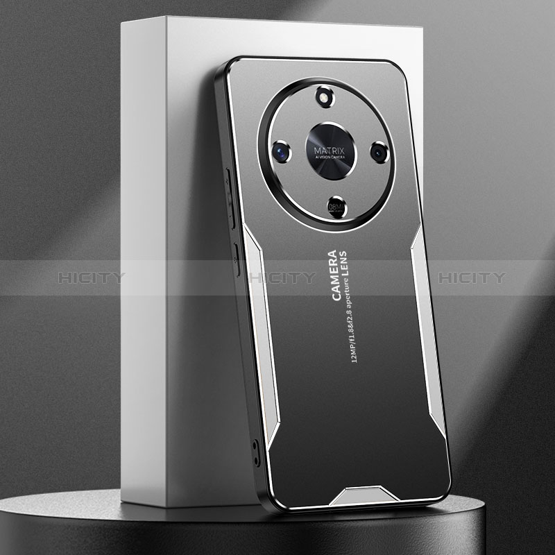 Coque Luxe Aluminum Metal Housse et Bumper Silicone Etui PB4 pour Huawei Honor Magic6 Lite 5G Argent Plus