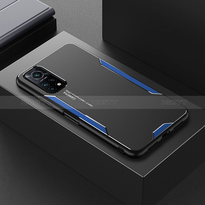 Coque Luxe Aluminum Metal Housse et Bumper Silicone Etui pour Xiaomi Mi 10T 5G Bleu Plus