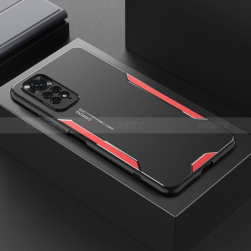 Coque Luxe Aluminum Metal Housse et Bumper Silicone Etui pour Xiaomi Redmi Note 11 Pro 5G Rouge Plus