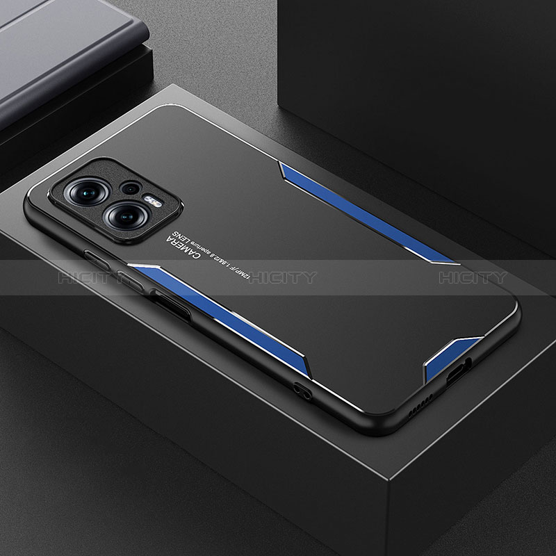 Coque Luxe Aluminum Metal Housse et Bumper Silicone Etui pour Xiaomi Redmi Note 11T Pro+ Plus 5G Bleu Plus