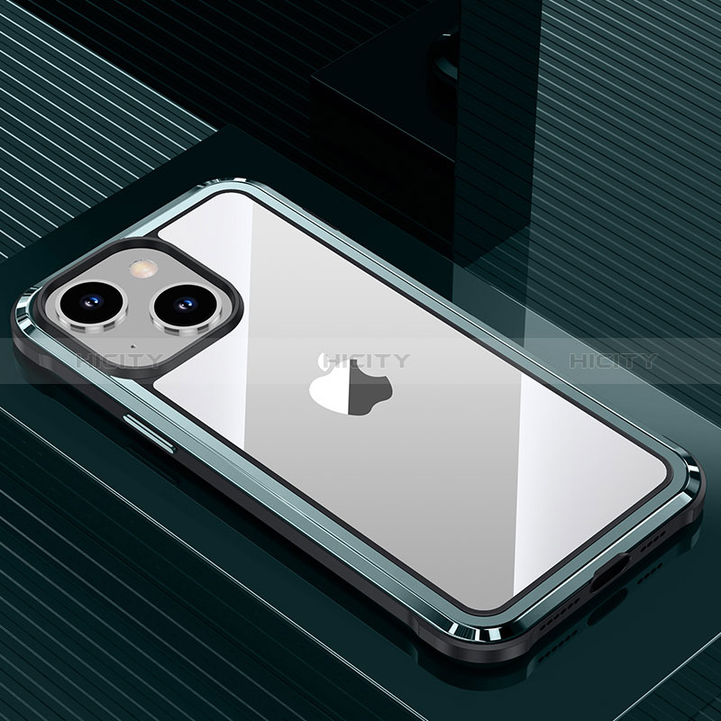 Coque Luxe Aluminum Metal Housse et Bumper Silicone Etui QC1 pour Apple iPhone 13 Cyan Plus