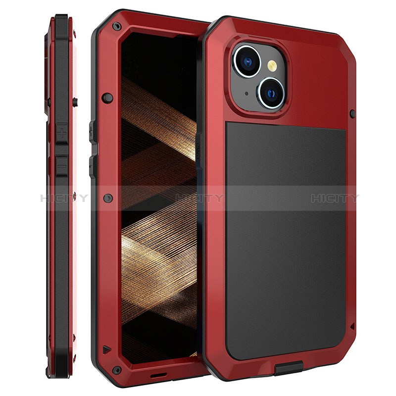 Coque Luxe Aluminum Metal Housse Etui 360 Degres HJ2 pour Apple iPhone 14 Rouge Plus