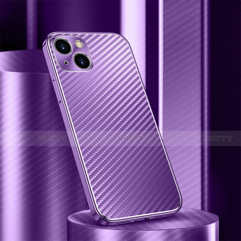 Coque Luxe Aluminum Metal Housse Etui 360 Degres M01 pour Apple iPhone 14 Violet Plus