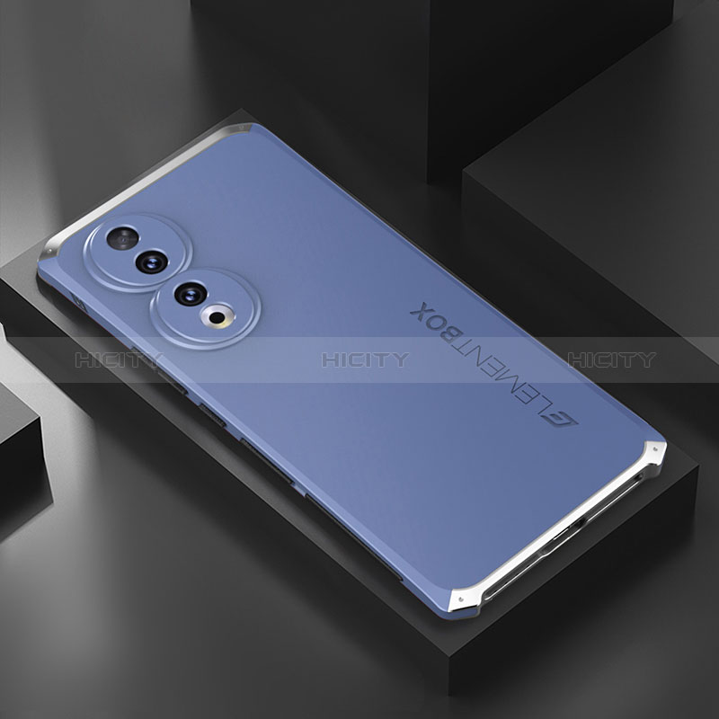 Coque Luxe Aluminum Metal Housse Etui 360 Degres P01 pour Huawei Honor 90 Pro 5G Argent et Bleu Plus