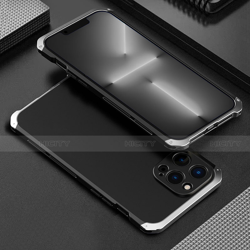 Coque Luxe Aluminum Metal Housse Etui 360 Degres pour Apple iPhone 13 Pro Argent et Noir Plus