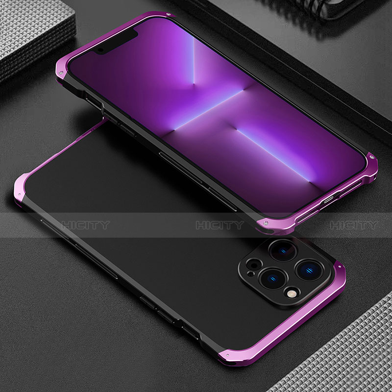 Coque Luxe Aluminum Metal Housse Etui 360 Degres pour Apple iPhone 13 Pro Max Violet Plus