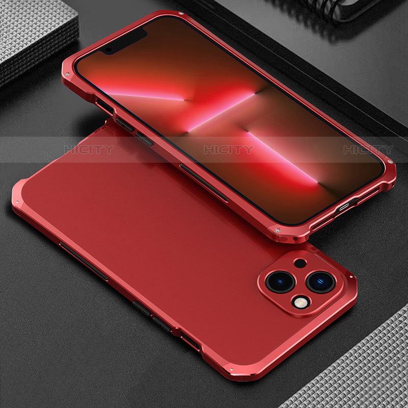 Coque Luxe Aluminum Metal Housse Etui 360 Degres pour Apple iPhone 13 Rouge Plus