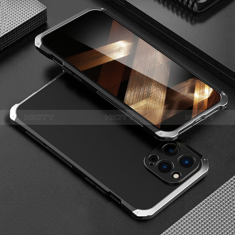 Coque Luxe Aluminum Metal Housse Etui 360 Degres pour Apple iPhone 14 Pro Max Argent et Noir Plus