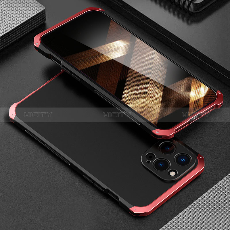 Coque Luxe Aluminum Metal Housse Etui 360 Degres pour Apple iPhone 14 Pro Max Rouge et Noir Plus