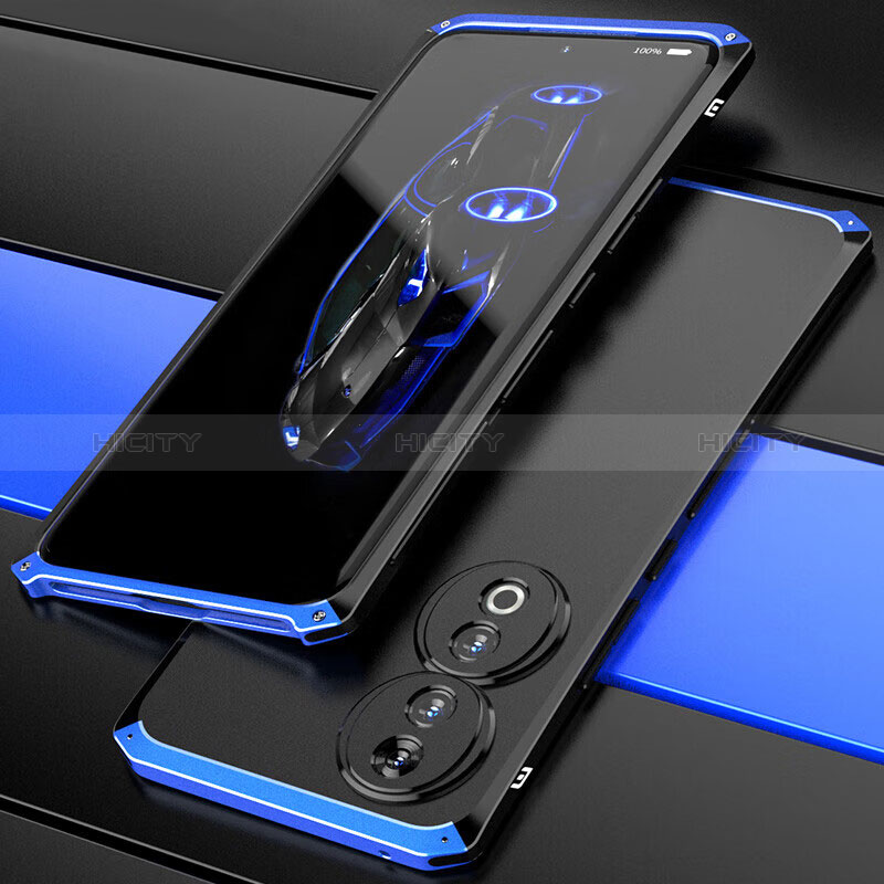 Coque Luxe Aluminum Metal Housse Etui 360 Degres pour Huawei Honor 90 5G Bleu et Noir Plus