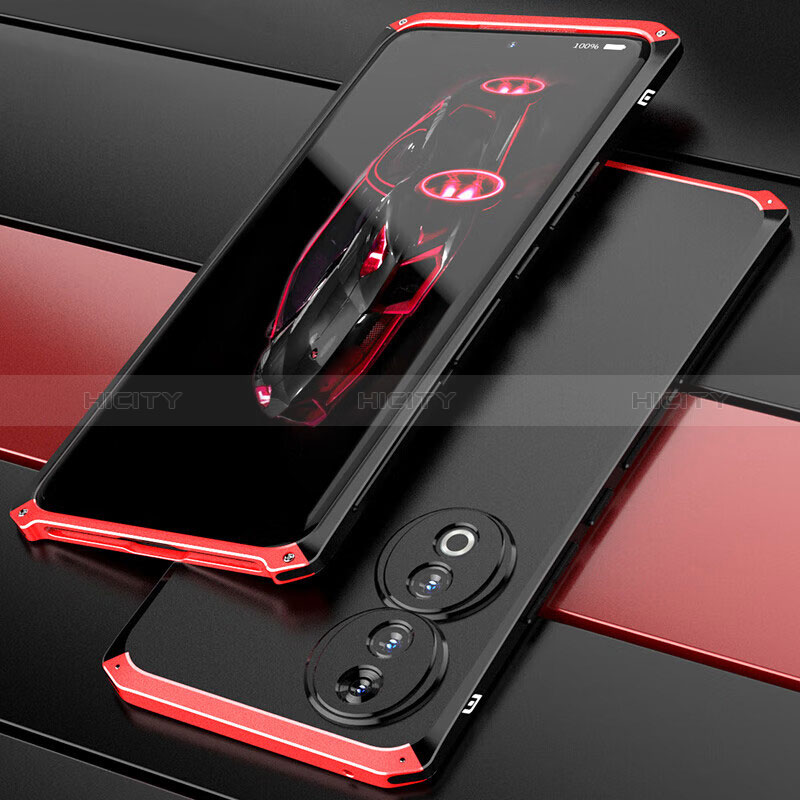 Coque Luxe Aluminum Metal Housse Etui 360 Degres pour Huawei Honor 90 5G Rouge et Noir Plus