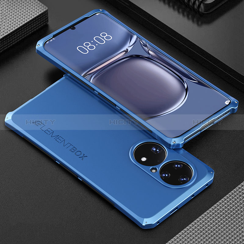 Coque Luxe Aluminum Metal Housse Etui 360 Degres pour Huawei P50 Pro Bleu Plus
