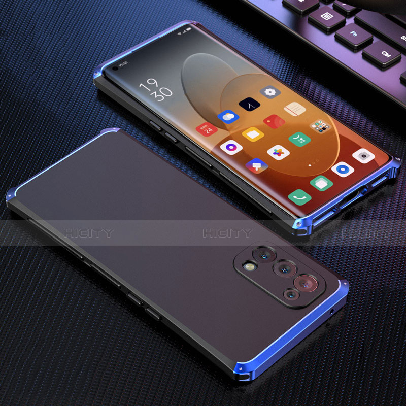 Coque Luxe Aluminum Metal Housse Etui 360 Degres pour Oppo Reno5 Pro 5G Bleu et Noir Plus