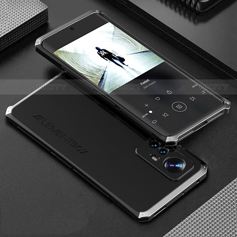 Coque Luxe Aluminum Metal Housse Etui 360 Degres pour Xiaomi Mi 12 Pro 5G Argent et Noir Plus