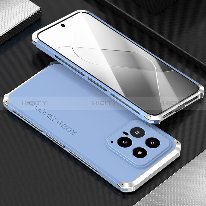 Coque Luxe Aluminum Metal Housse Etui 360 Degres pour Xiaomi Mi 14 Pro 5G Argent et Bleu Plus