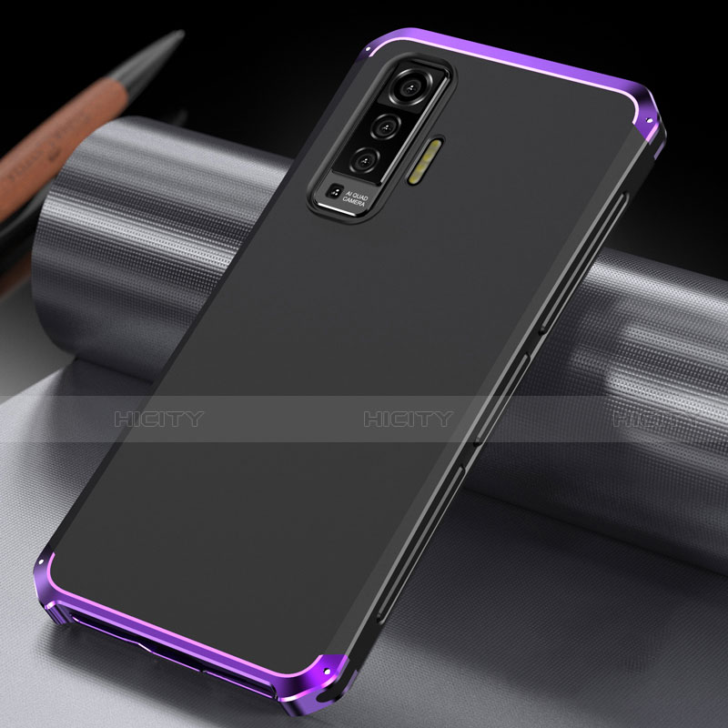 Coque Luxe Aluminum Metal Housse Etui M03 pour Vivo X50 5G Violet et Noir Plus