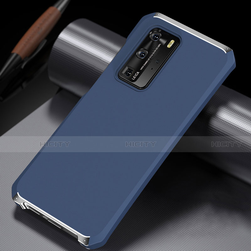 Coque Luxe Aluminum Metal Housse Etui N02 pour Huawei P40 Pro Bleu Plus