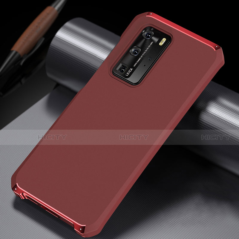 Coque Luxe Aluminum Metal Housse Etui N02 pour Huawei P40 Pro Rouge Plus