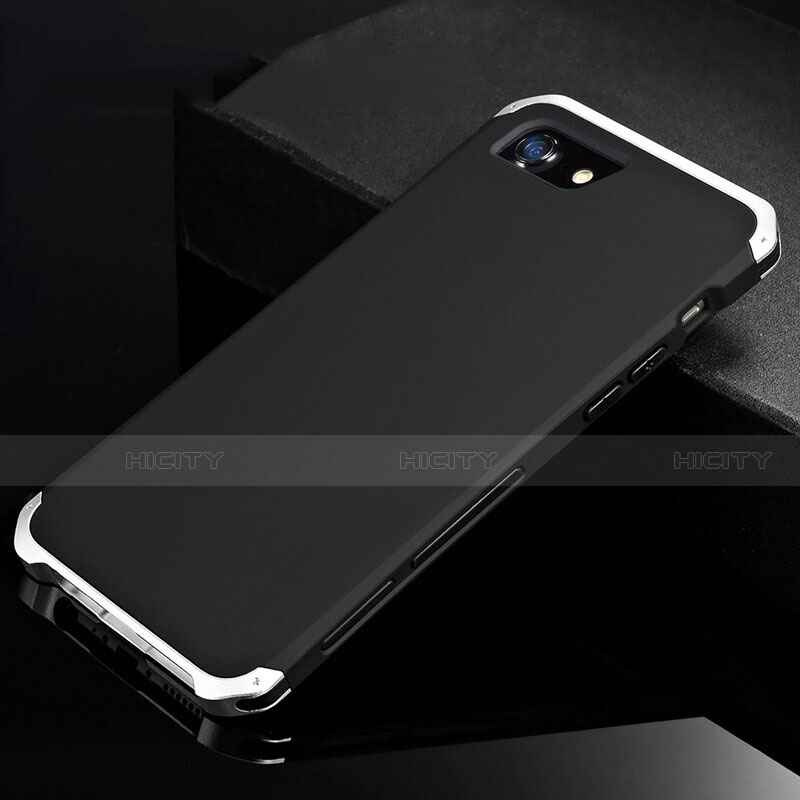 Coque Luxe Aluminum Metal Housse Etui pour Apple iPhone SE (2020) Argent et Noir Plus
