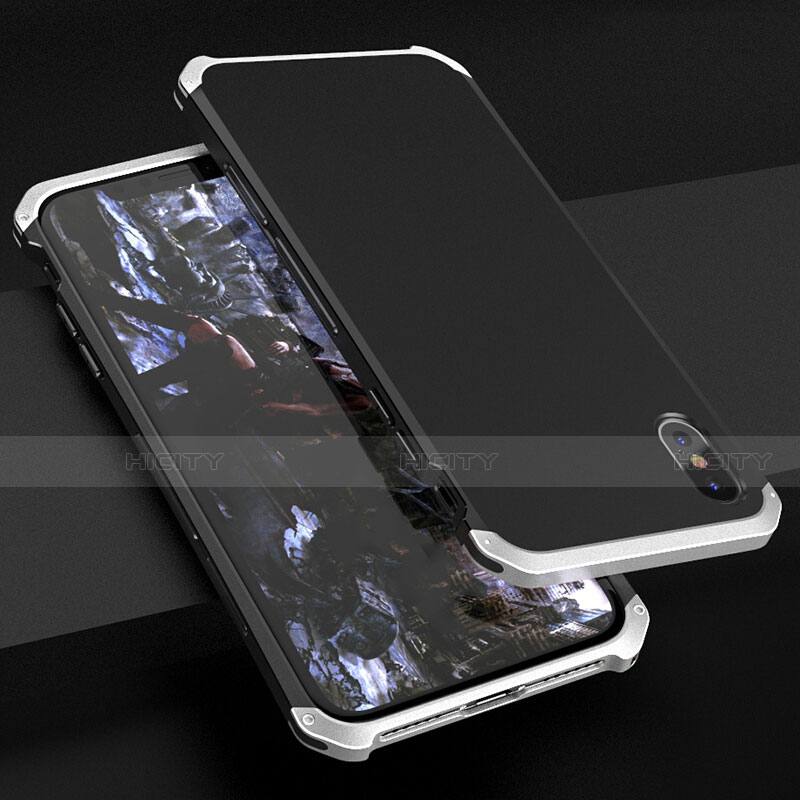 Coque Luxe Aluminum Metal Housse Etui pour Apple iPhone X Argent et Noir Plus