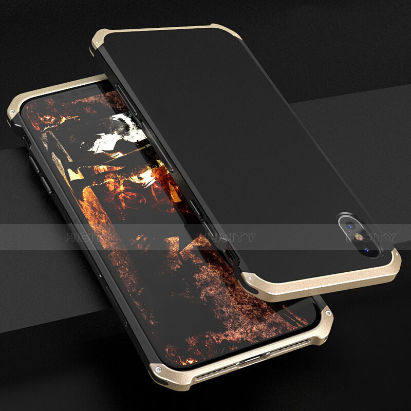 Coque Luxe Aluminum Metal Housse Etui pour Apple iPhone X Or et Noir Plus
