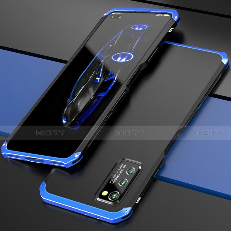Coque Luxe Aluminum Metal Housse Etui pour Huawei Honor V30 Pro 5G Bleu et Noir Plus