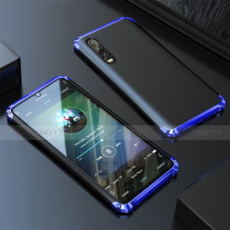 Coque Luxe Aluminum Metal Housse Etui pour Huawei P20 Pro Bleu Plus