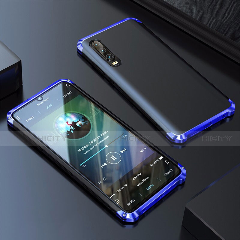 Coque Luxe Aluminum Metal Housse Etui pour Huawei P30 Bleu Plus