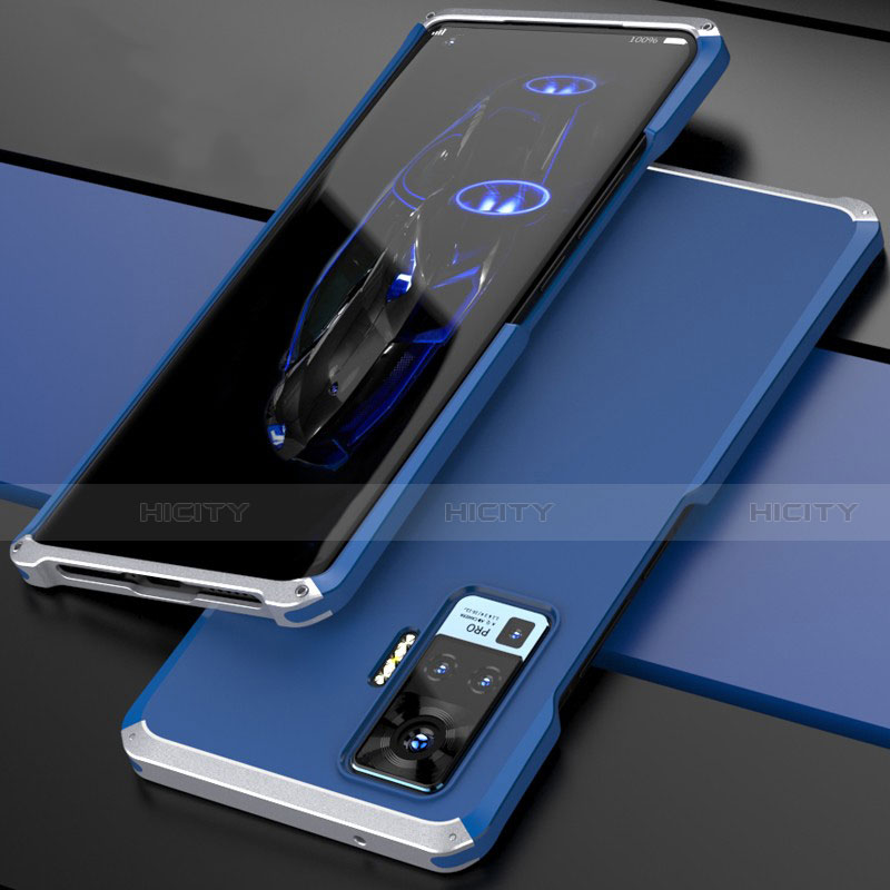 Coque Luxe Aluminum Metal Housse Etui pour Vivo X50 Pro 5G Argent et Bleu Plus